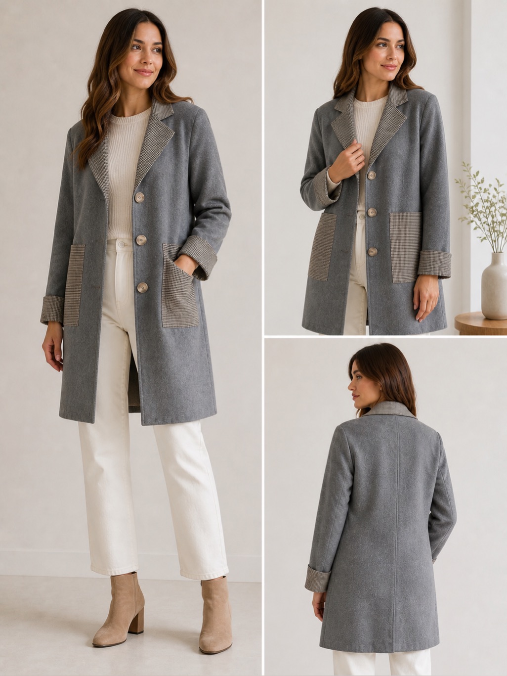Petite Studio Carmine Wool Blend Coat Xs Grey Contrast Trim $269